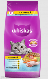 Whiskas для стерилизованных кошек с курицей и вкусными подушечками, 5 кг упаковка