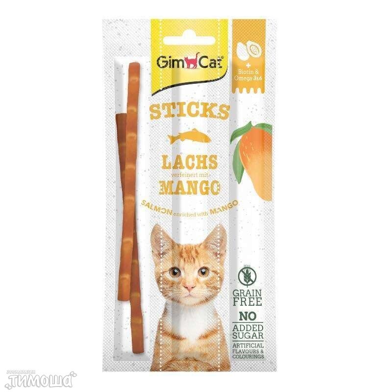 GimCat Superfood sticks - лакомство с лососем и манго, 1 палочка