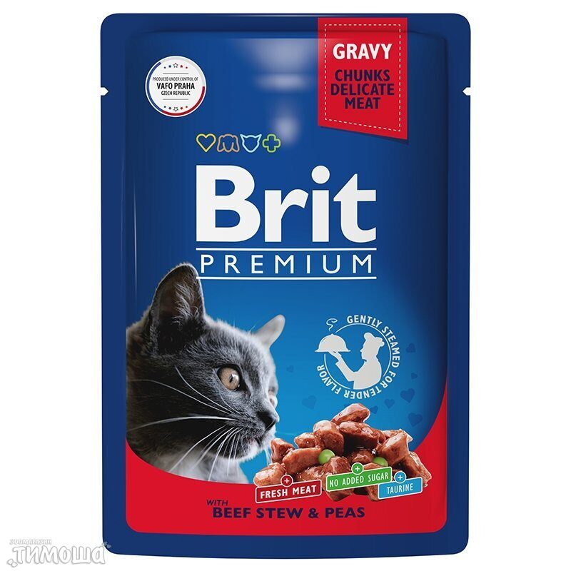 Brit для взрослых кошек (говядина и горошек в соусе), 85 г