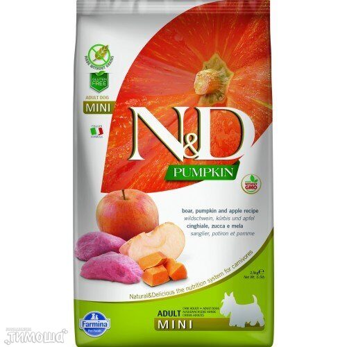 Farmina N&D GF Adult Mini корм беззерновой (кабан, тыква  и яблоко), 1 кг (развес)