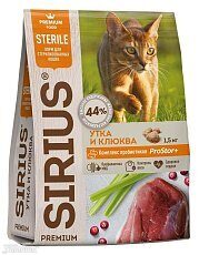 SIRIUS для стерилизованных кошек с уткой, 1 кг (развес)
